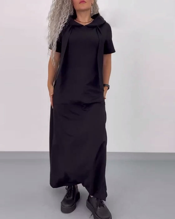 Kleid Einfarbig Kapuzenpullover Freizeit