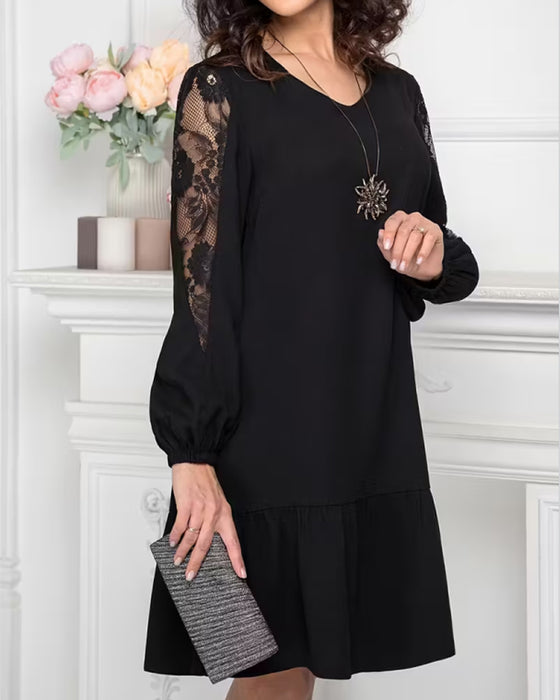 Kleid Mesh Patchwork V-Ausschnitt