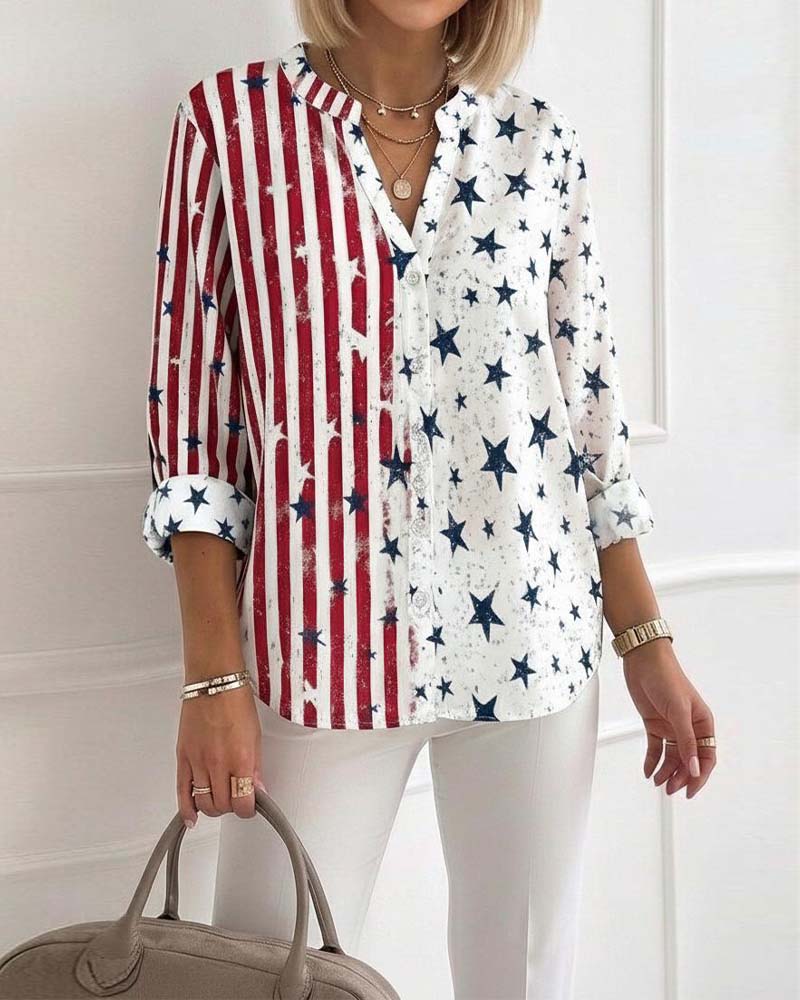Bluse Mit V-Ausschnitt Und Dreiviertelärmeln