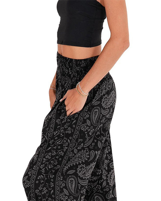 Bedruckte Ethno-Hose Mit Taschen Und Weitem Bein