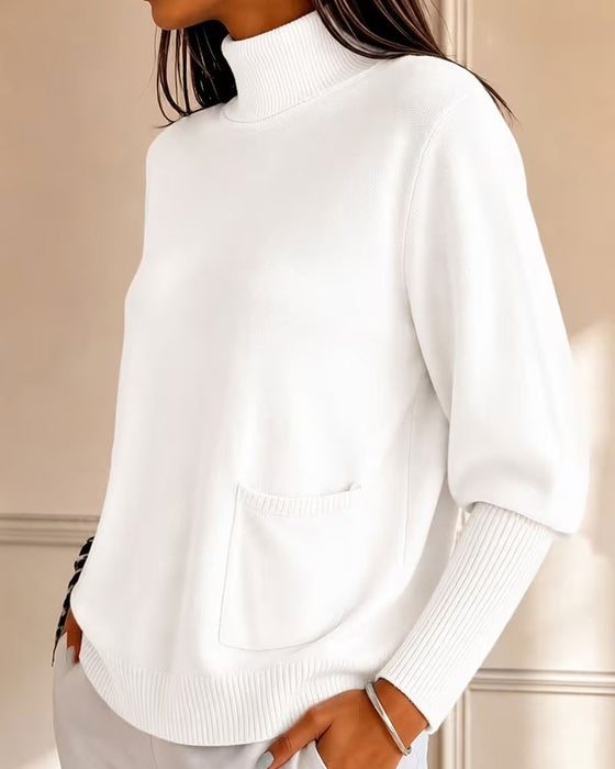 Pullover Rollkragen Tasche Einfarbig