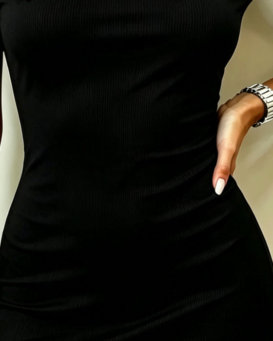 Kleid Off-Shoulder Schnalle Kurzarm