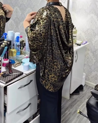 Bluse Stilvoll Lockere Passform Leopardenprint Rundhalsausschnitt