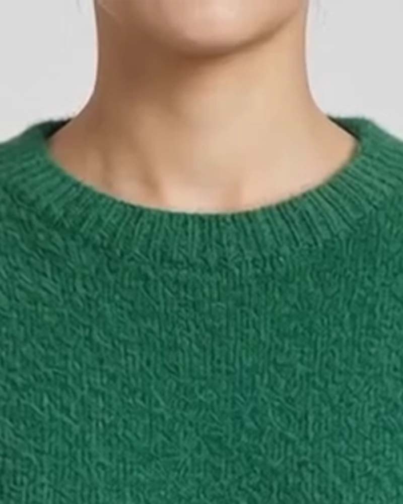 Pullover Rundhals Kontrastfarbe Katze