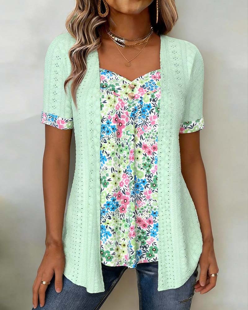 Bluse Gefälscht Zweiteilig Druck Hohl