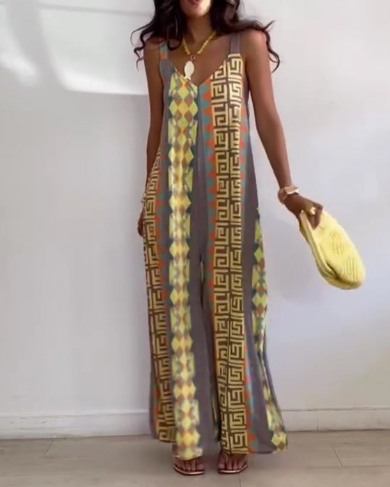 Jumpsuit Geometrisch Druck Spaghettiträger Breites Bein