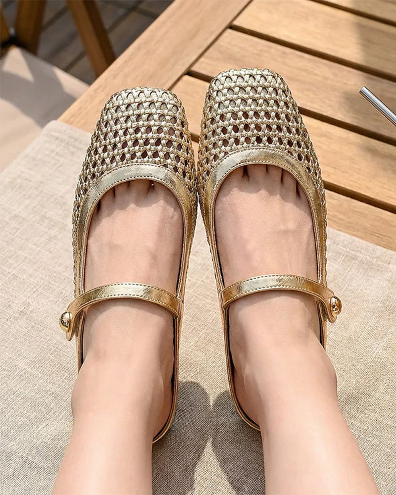 Schuhe Eckige Zehe Gewebt Durchbrochen