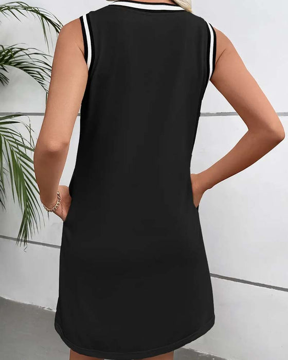 Kleid V-Ausschnitt Farbblock Aktiv Tank