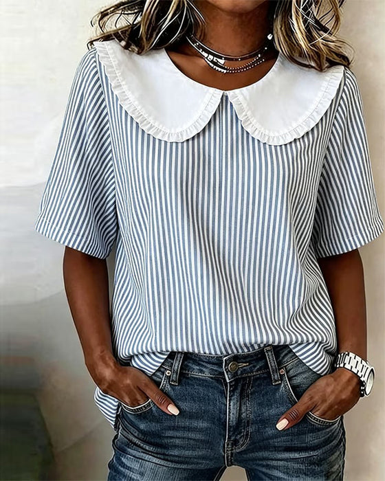 Bluse Gestreift Peter Pan Kragen Kurzarm