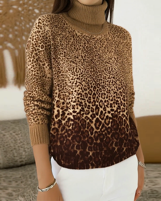 Pullover Leopardenprint casual Stehkragen