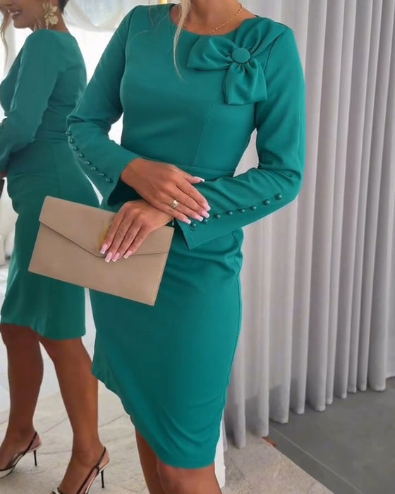 Kleid Schleife Detail Langarm Lässig