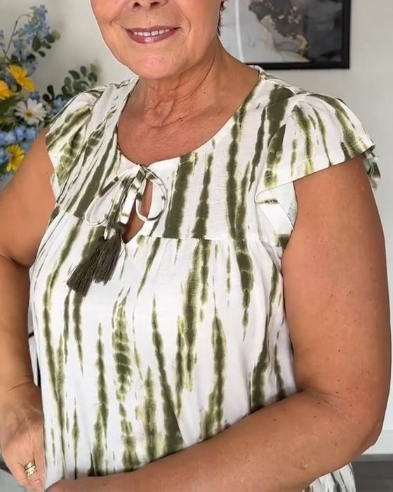 Bluse Lotusblätter Ärmel Quaste Tie-Dye