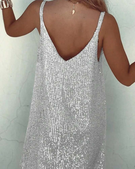 Kleid V-Ausschnitt Camisole Paillette