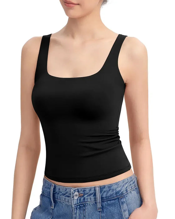 Tank Top U-Ausschnitt Träger Uni Slim Fit