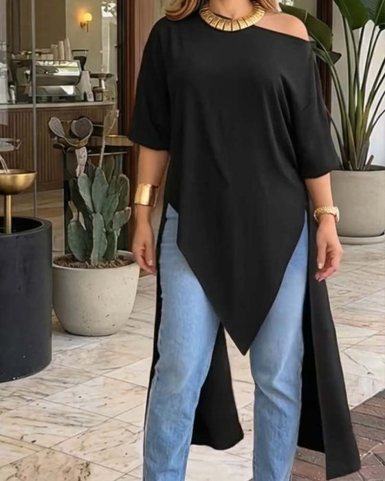 Bluse Ein Schulter Asymmetrisch