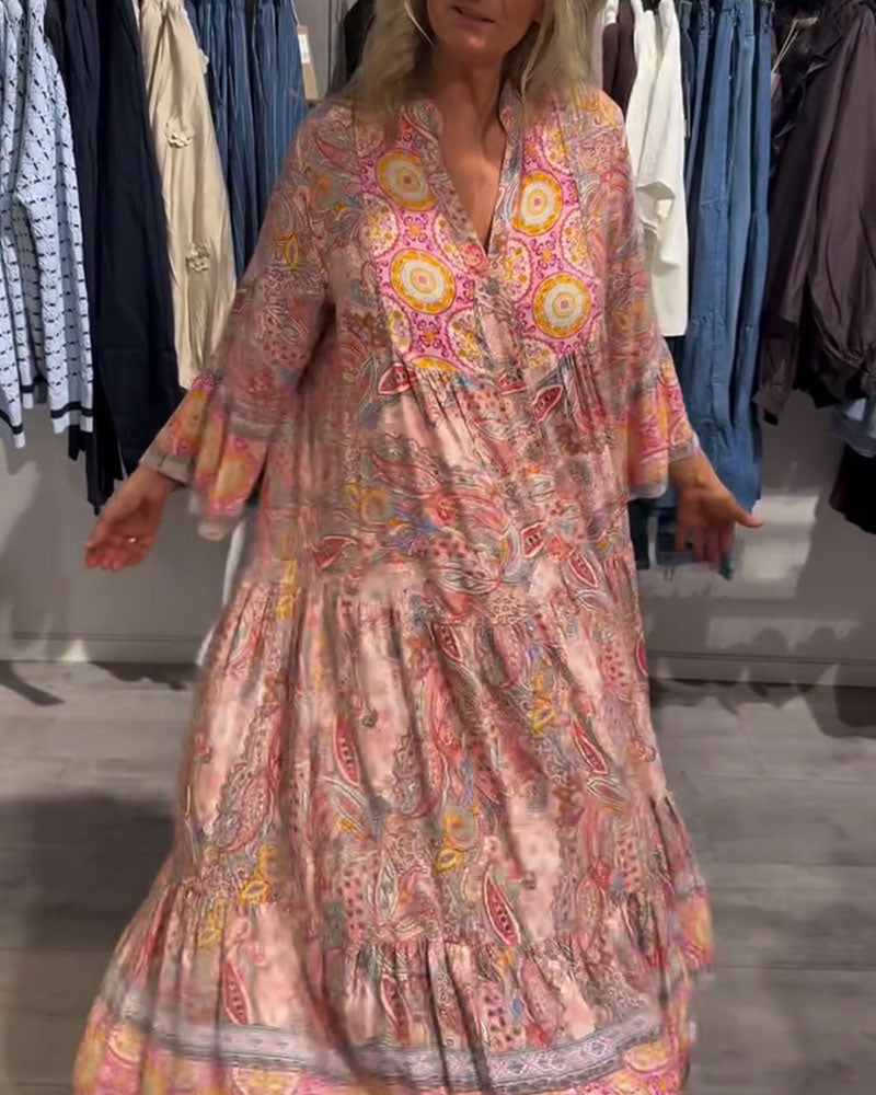 Kleid Lässig Urlaub Lang Bedruckt