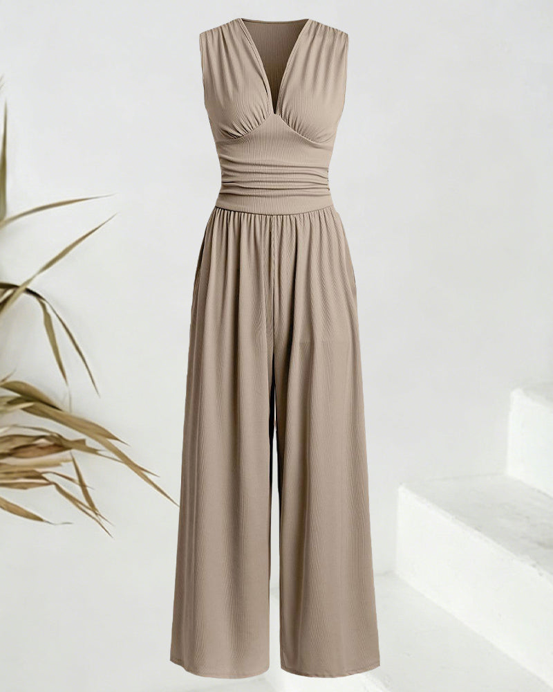 Jumpsuit Unifarben gerippt ärmellos