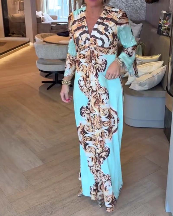 Kleid V-Ausschnitt bedruckt bequem casual