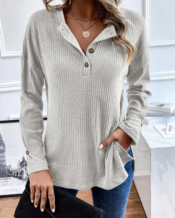 Bluse Gerippt Halber Reißverschluss Pullover