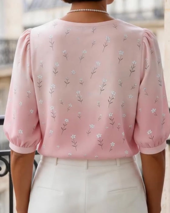Bluse Blumen Peter Pan Kragen Puffärmel