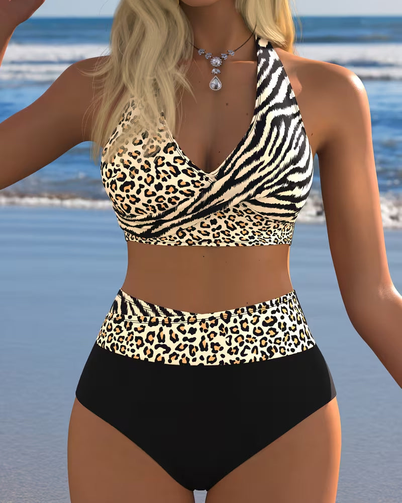 Bikini Hohe Taille Leopard Zebra Druck