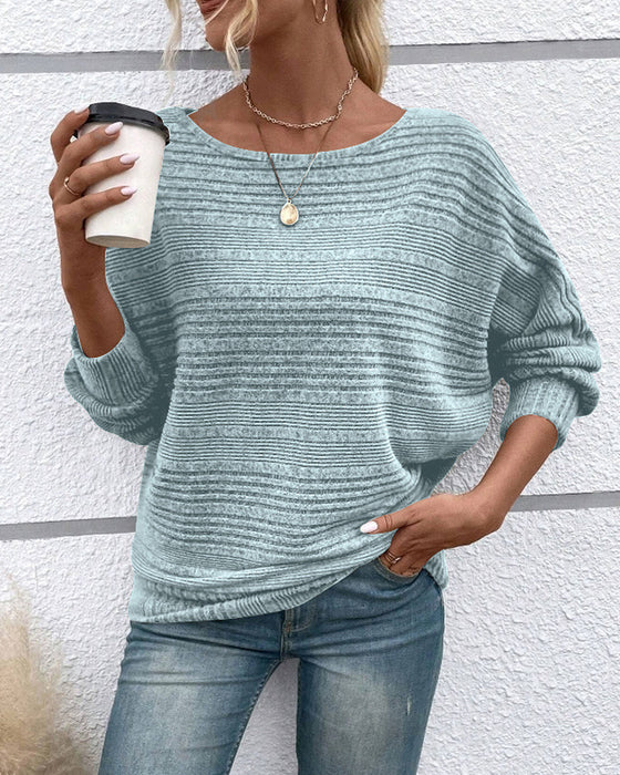 Einfarbiges Langarmshirt mit Rundhals und Streifen