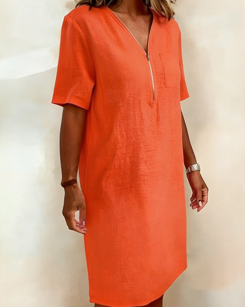 Kleid V-Ausschnitt Halber Reißverschluss