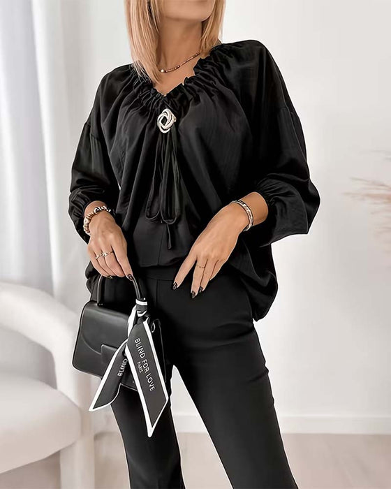 Bluse V-Ausschnitt Einfarbig