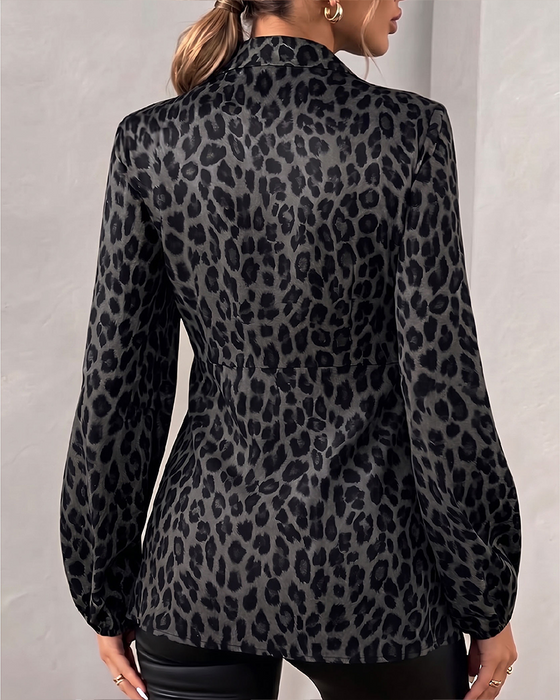 Top Leopard Druck Kragen Bandage Taille