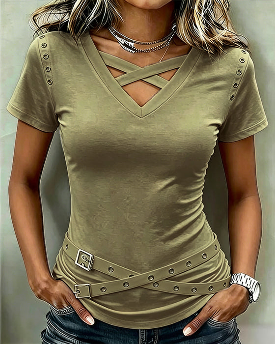T-Shirt Kreuz Gurt Hohl Aus Slim Fit