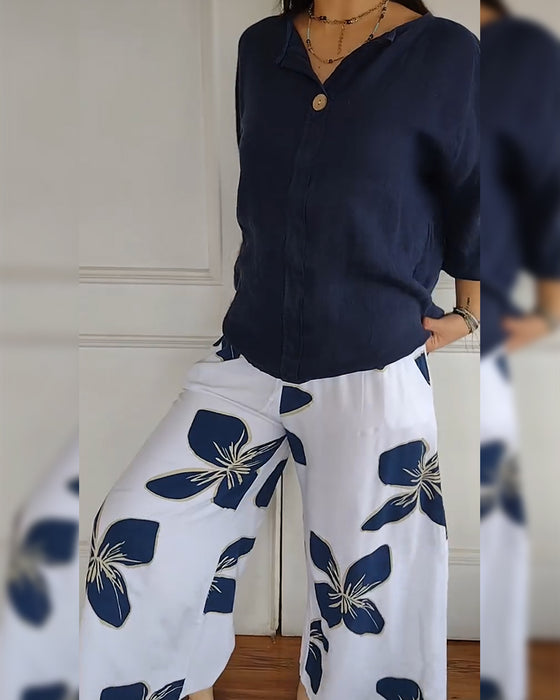 Set Rundhalsausschnitt Casual Bedruckte Hose