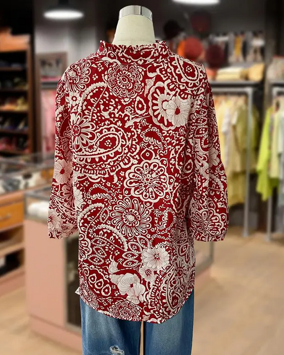Bluse Paisley Blumenprint Mandarin-Kragen