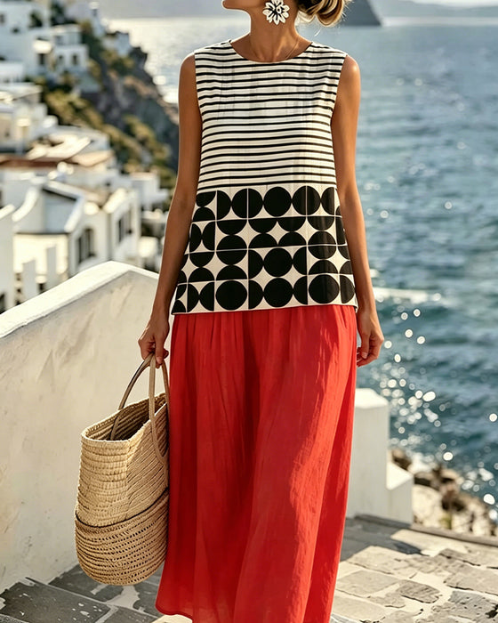 Kleid Geometrisch Druck Kontrast Ärmellos