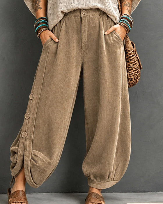 Hose Knopf Tasche Unregelmäßig Lang