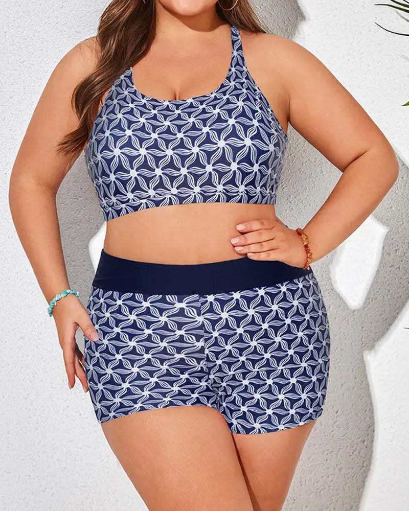 Tankinis Rundhals Ärmellos Geometrisch Print Junge Shorts