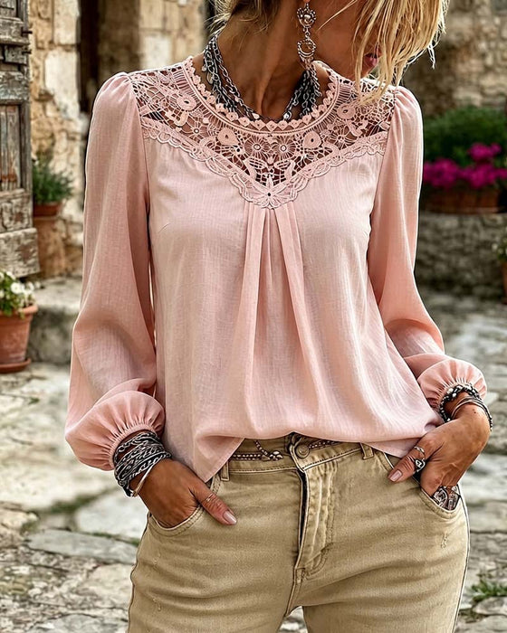 Bluse Spitze Panel Puffärmel