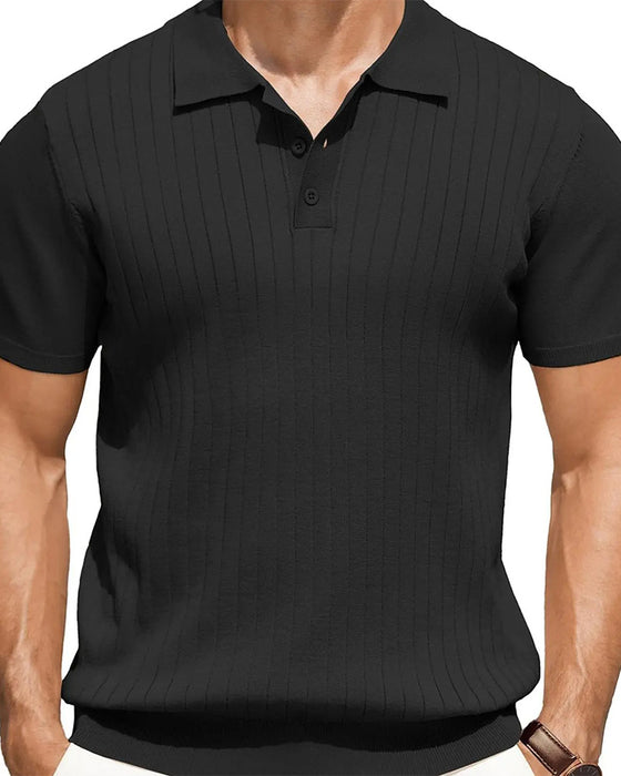 T-Shirt Gerippt Gestrickt Polo Kragen