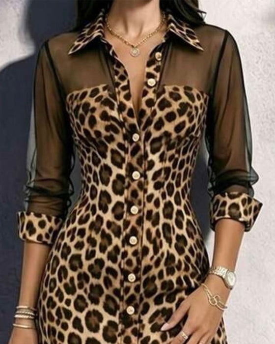 Kleid Revers Leopard Trendy