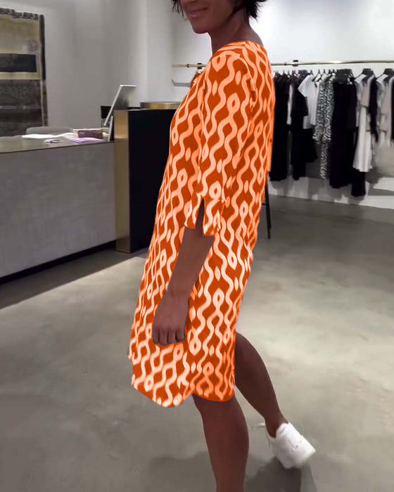 Kleid Stehkragen Midi-Länge Bedruckt