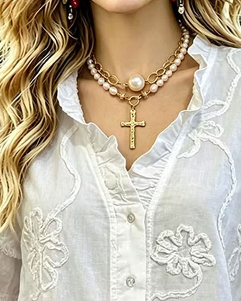 Bluse Fransensaum Puffärmel