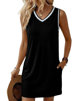 Kleid V-Ausschnitt Farbblock Aktiv Tank