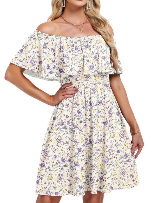 Kleid Blumig Off-Shoulder Midi