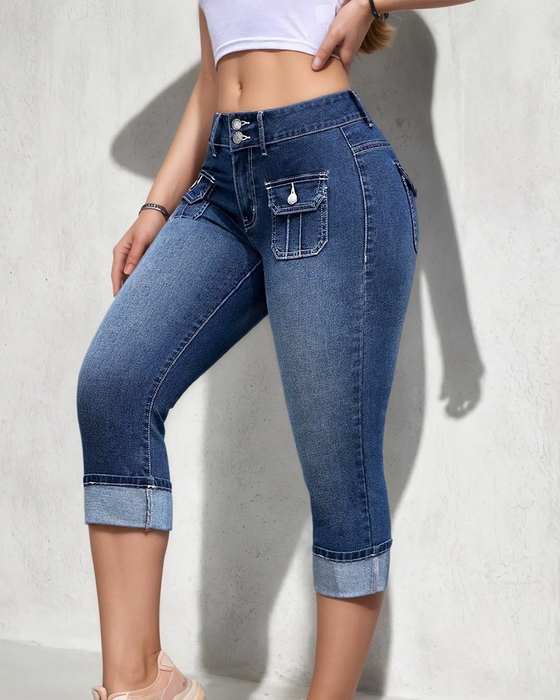 Jeans Lässig Tasche Cropped