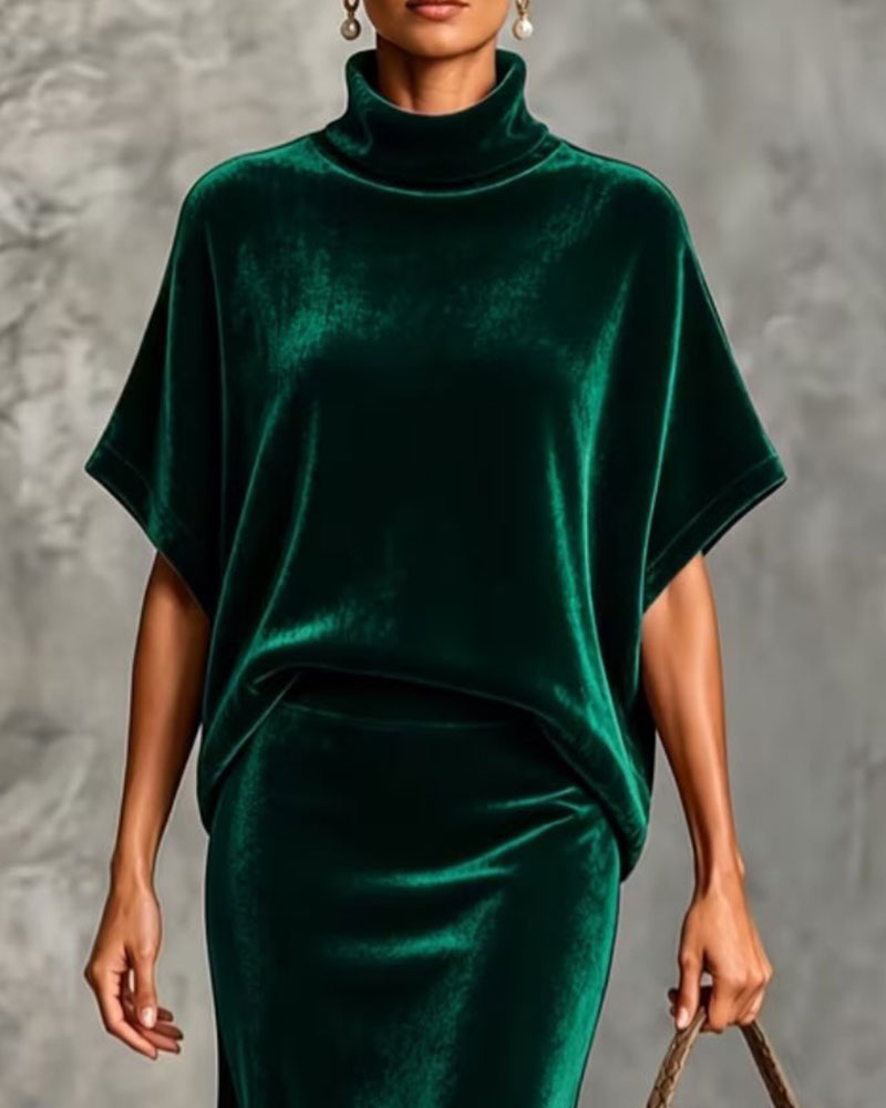 Kleid Hoher Kragen Fledermaus Kurzarm Fischschwanz