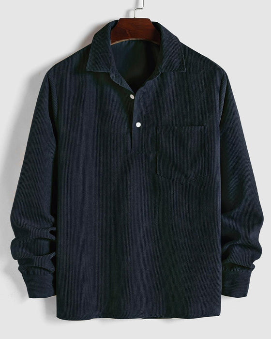 Bluse Herren Uni Farbe Revers Knopf