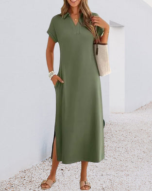 Kleid Polo Kragen Schlitz Drapiert Strick
