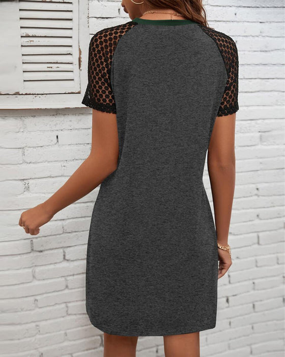 Kleid lässige Mode Spitzennähte Kontrastfarbe