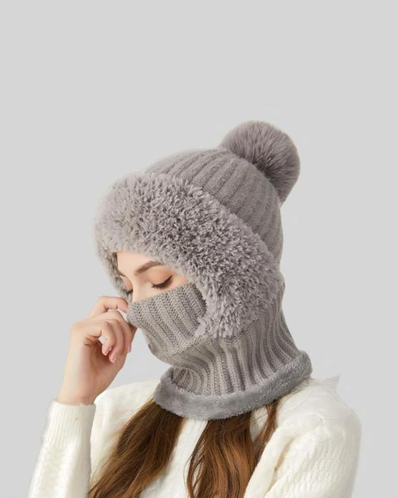Damenmütze In Uni-Farbe Mit Bommel