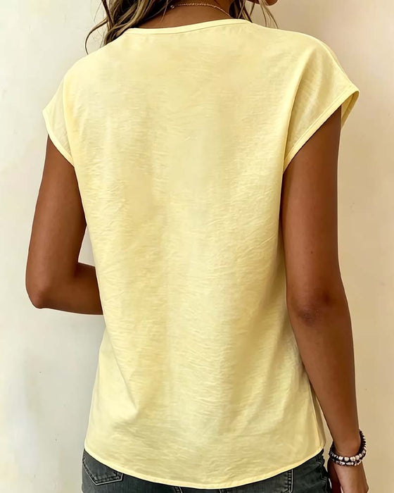 Bluse V-Ausschnitt Spitze Patchwork Lässig