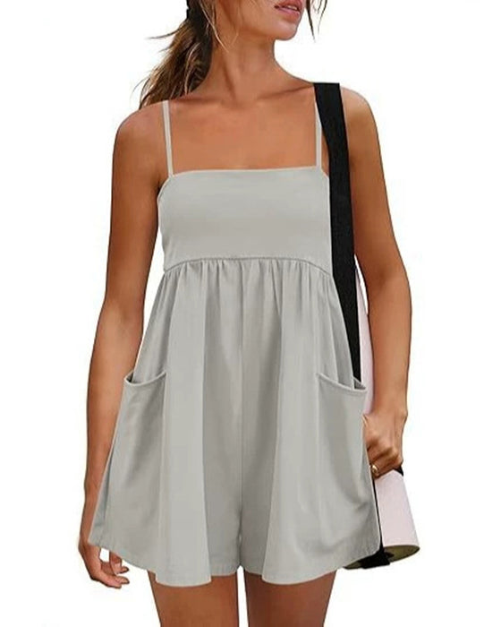 Jumpsuit Uni Farbe Träger Breites Bein